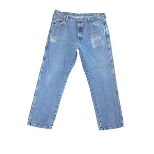 Wrangler Denim Blue Jeans Men's Size 36x29 Straight Leg Light Wash 96501DS Faded